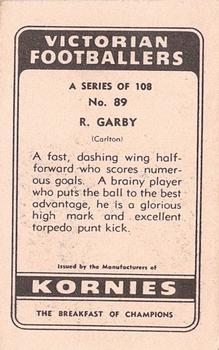 1949 Kornies Victorian Footballers #89 Ray Garby Back